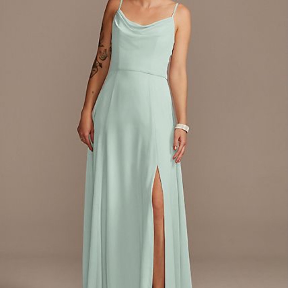 Cowl Neck Chiffon Bridesmaid Dress with Slit